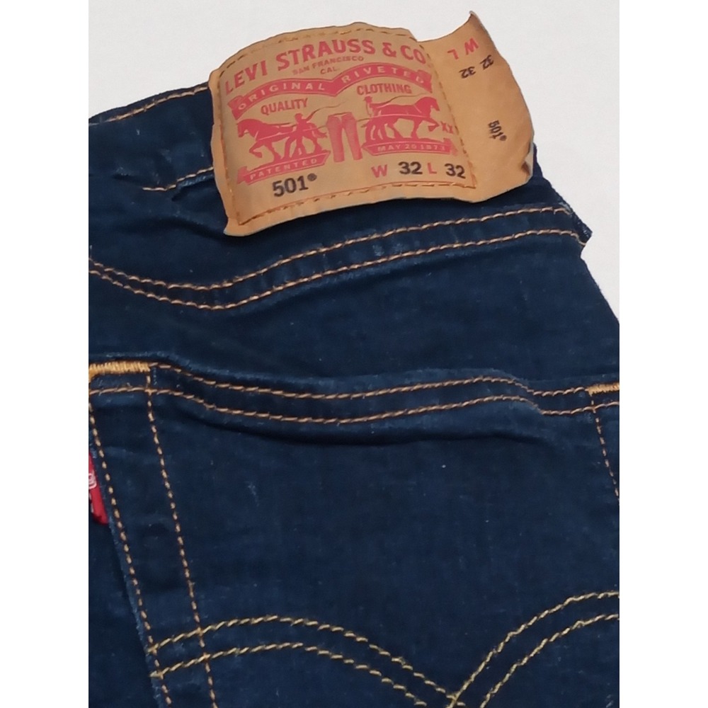 Levi's 501 Straight Leg Jeans Mens 32x32 Blue Denim Cotton Dark Wash Regular Fit - Picture 9 of 9